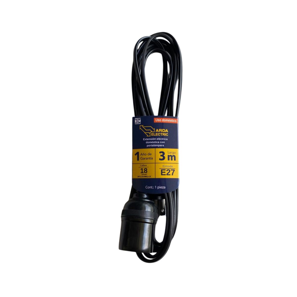 EXTENSION ELECTRICA DOMESTICA CON PORTALAMPARA 3 MTS NEGRA